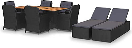 NITCA Rattan GartenEssgruppe 9 Personen, Sitzgruppe Essgruppe, Rattan Gartenmöbel Set mit 9 Gartenstuhl Verstellbar, Rattan Sitzgruppe Sitzgarnitur 200 cm Tischlänge Schwarz und Braun