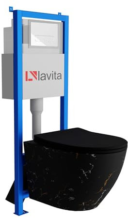Lavita LAV 101 - Elemento da parete per WC 40 cm + parete sospesa per WC SOFI SLIM FIRE nero, senza bordi e pannello di controllo LAV 200.3.1 bianco, set completo | cassetta di risciacquo da incasso |