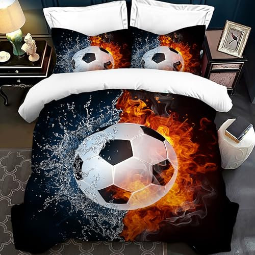 Housse de Couette Parure de lit Football pour Enfant, taie d'oreiller 80 x 80 cm, Parure de lit Football pour garçons et Filles, Housse de Couette. (Style D, 135x200cm)