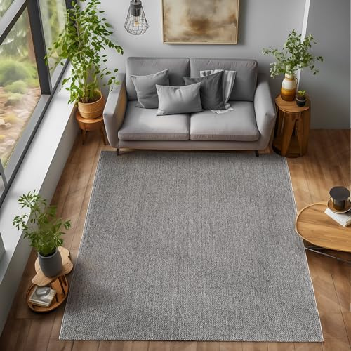 Livum Alfombra interior y exterior, sala de estar, terraza, jardín, aspecto de yute resistente y resistente, alfombra rizada natural (color gris, tamaño: 280 x 370 cm)