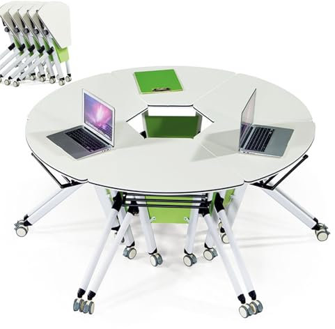 Konferenztisch 6-teiliger, Klappbarer Konferenztisch, Mobiler, Runder Tisch mit Spleißfunktion, Büro-, Klassenzimmer- und Kommerzieller Schulungstisch, Seminar- und Besprechungstisch(1.6m/5.2ft)