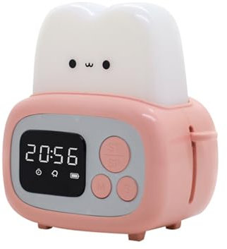 HLHLOP777 Alarm Clocks Cute Bread Maker Alarm Clock Sleeping Timing USB Rechargeable Lamp Bedside Table Desk Alarm Clock Birthday Holiday Alarm Clocks Bedside(Pink)