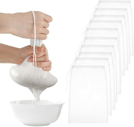 KLEHOPE Filterbeutel 10 Stück Presstuch, Nylon Passiersieb mit Kordelzug, Auspressbeutel, Filterrückstände, für Käse Fruchtsaft Kaffee Gemüsesaft (Nylon, 20 × 30 cm)