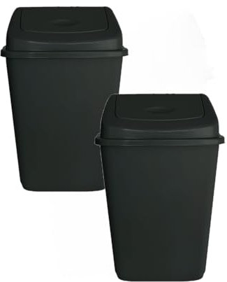 VTL® 2x 60 Litre Black Plastic Swing Bin Durable For Kitchen And Home Waste