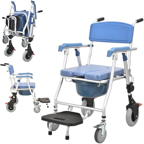 Miuxe Nachttisch-Toilettenstuhl Rollender Toiletten Toilettenstühle Mit Armlehnen Und Rollen, Duschrollstuhl-Transportstuhl Duschrollstuhl Für Erwachsene, Senioren, Ältere Menschen Mit Behinderungen
