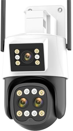 AUBEST Telecamere di Sicurezza, Telecamera IP Esterna 4K HD Zoom 10X Telecamera PTZ a Doppio Schermo con Doppio Obiettivo Monitoraggio Automatico Sicurezza Audio Video Sorveglianza(Camera No Card)