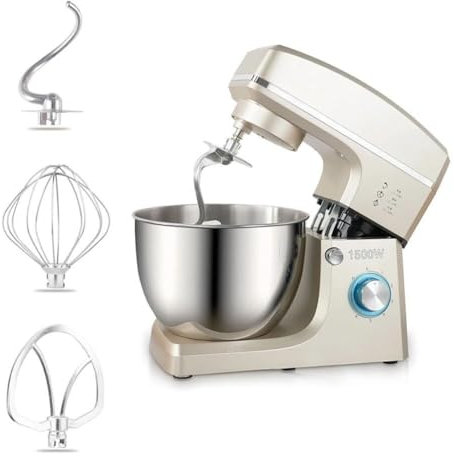 Batidora eléctrica de pie, batidora de pie de 8 l con bol, gancho para masa, protector contra salpicaduras, batidor y varillas, batidoras de cocina 3 en 1 con 6 velocidades, para pasteles, pan(Untimed