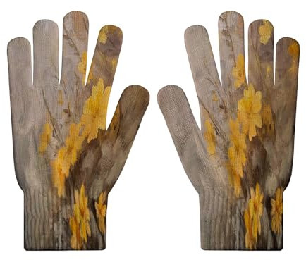 MLSOWM Fäustlinge Winter Handschuhe für Elastische Vollfinger Strickhandschuhe Winterhandschuhe Herbst Fäustlinge gelbe Blüten Gestrickt Handschuhe Fausthandschuhe