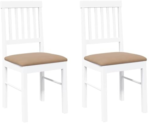 Sillas de Comedor vidaXL 2uds Madera Maciza Caucho Blanco, Silla de Comedor, Silla de Cocina, Asiento de Comedor