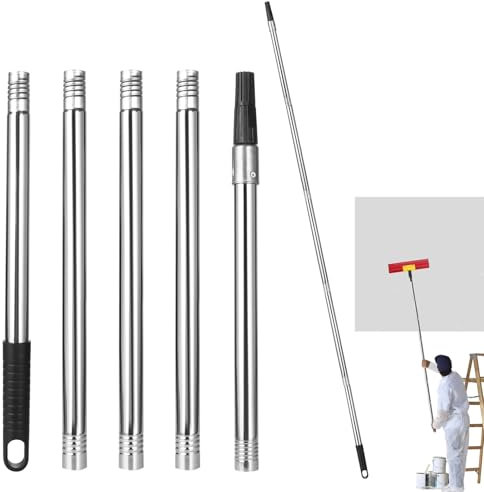 Asta di prolunga per rullo di vernice, 1,8 m, in acciaio inox, 5 segmentati, estensibile, con adattatore conico, per strumenti di pittura e pulizia