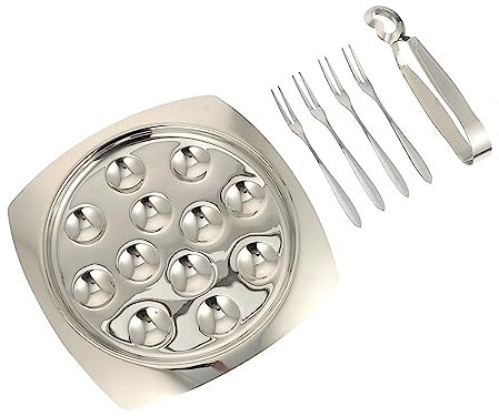 Cabilock 1 Set Stoviglie di lumache utensile disossamento drenare scongelare lumaca posate set per cucina Acciaio inossidabile forchette e piatto di lumache utile piatto di lumache Silver