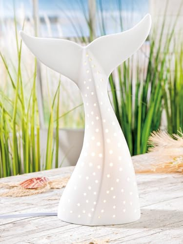 GILDE Tischleuchte maritime Deko Flosse Porzellan weiß Höhe 30 cm Wohnzimmer Schlafzimmer Dekoration Beleuchtung Lampen
