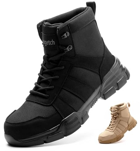Bawalon Steel Toe Safety Boots Mens Womens Lightweight Breathable Work Trainers with Non-Slip Construction for Industrial Use Black UK 11 EU 45
