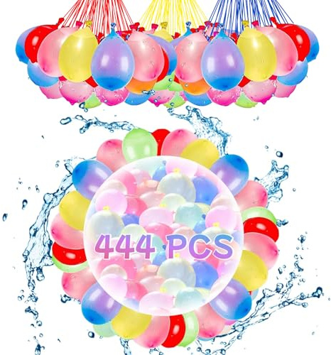 Wasserbomben 444 Stk, bioabbaubar, schnell & selbstschließend für Poolparty | Aus Naturlatex, farbenfrohes Set, ideal für Wasserschlachten, Sommerfeste & Kindergeburtstage im Freien