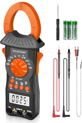 Stromzange Strommessgerät, Stromzangenmessgerät 6205 True RMS 6000 Counts | 600A Zangenmultimeter Voltmeter Messung von AC/DC Spannung/Strom, Widerstand, Kapazität, Temperatur, Frequenz, Einschaltstrom