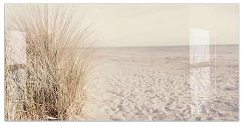 timalo Küchenbild aus Acrylglas modernes Wandbild Glasbild Deko Küche XXL Acryl-Bild wie Glas | 100x50cm Meer Düne Pampasgras Sand Strand Nordsee
