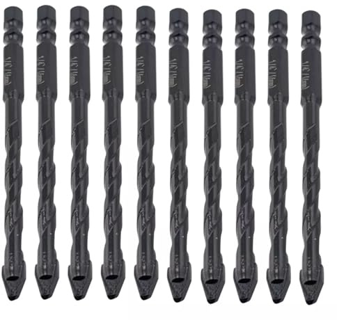 10pcs 6mm Heavy-duty Masonry Eccentric Twist Drill Bit Set Carbide-Tipped 1/4 Hex for for Concrete Walls Tiles Glass Hard Plastic Cement Granite