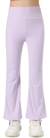 KISLOVE Leggings acampanados de cintura alta para niñas, pantalones deportivos para danza, yoga, pantalones deportivos para niños de 5 a 16 años, Morado (, 7-8 años