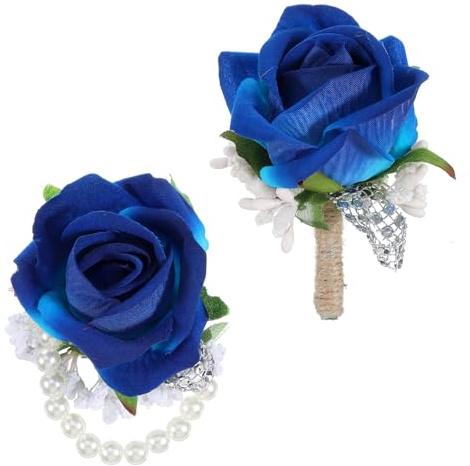 APLZGMG 2-teiliges Set aus Ansteckblume und Ansteckblumen, Armband mit künstlichen Rosen, Zubehör für Bräutigam, Braut, Trauzeugen, Brautjungfern, Hochzeit, Party, Abschlussball, Anzug, Dekoration