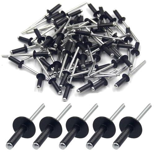 100pcs Aluminium Blind Rivet, Open End Rivet Pop Rivets for DIY, Metal Tube, Sheet Mounting, Pack of 100 4mm x 12mm(Black)