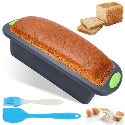 Silikon Brotbackform, Rechteckige Silikon Backform Box, Antihaftend & Flexible Brotform mit Teigschaber & Silikonölpinsel, Küchenbrotform Ideal für Brote Kuchen, BPA-frei (Dunkelgrau, 28 x12.5 x 6cm)