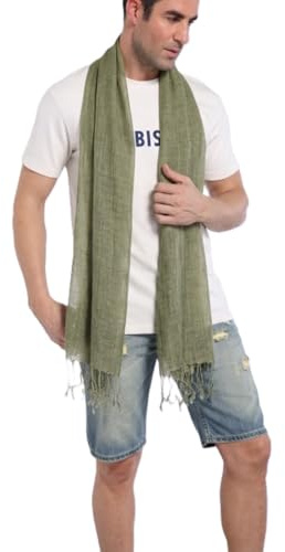 Prettystern Herren Leinen Schal mit Fransen – leichter Sommer-Schal aus 100% Leinen in melierter Uni-Farben, lässiger Look