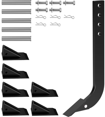 Tolpassa 5PCS Box Blade Shank, 18'' Scarifier Shank, 4 Holes Box Scraper Shank, Ripper Shank with 7PCS Removable Tapered Teeth and Pins, Adjustable Shanks Assembly for Replacement, Digging, Plowing