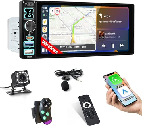 Inefala Autoradio bluetooth 1 Din con Wireless Carplay e Android Auto Radio con Schermo da 6,8 Pollici con Bluetooth, Mirror Link, Supporta FM/RDS, EQ, USB, Type C, Ricarica Rapida