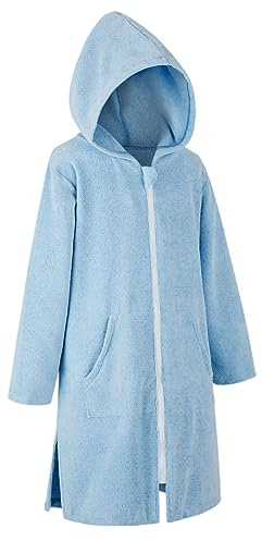 DiaryLook Strandtuch mit Kapuze für Kinder, Poncho, Handtuch mit Reißverschluss, schnell trocknend, für Jungen und Mädchen, Wickelmantel, Surf, Poncho, Bademantel, 11–13 Jahre, Reißverschluss-Stil