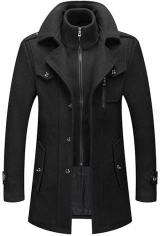 LCpddajlspig Zweiteiliger Wintermantel Herren, Dufflecoat Herren Mantel Cabanjacke Mantel Winter Trenchcoat Slim Fit Wollmantel Winter Coat Wintermantel Warm Kurzmantel Lodenmantel