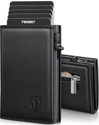 TENBST Geldbörse Herren mit Münzfach & RFID Schutz, Slim Wallet Premium Portmonee, 10 Kartenfächer + Geldtasche, Kartenetui Herren，Geschenke zum Vatertag - Grau-Schwarz