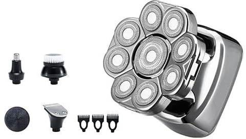 Rasoi rotanti elettrici da uomo 9D 5 in 1 per uomini calvi, kit di toelettatura multifunzione impermeabile IPX7 con display LED, uso bagnato e asciutto, ricarica di tipo C
