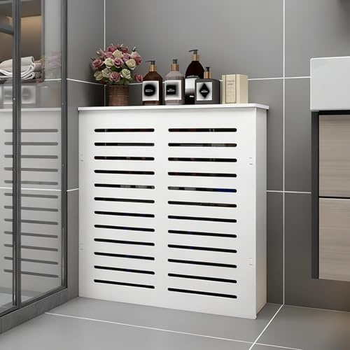 Copertura per termosifone bianca con griglia a feritoia, per soggiorno, bagno e casa, design schermato per radiatore a vapore, 70 x 70 x 15 cm