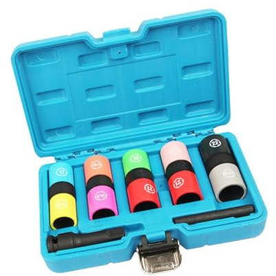 QOKLIYUI Wheel Protector Socket Set For Aluminum Wheels 7 Pieces Half Size For Quick Nuts Removal And If Lugs Gap On Some Modified Vehicles Is Too Small 1 2 Inch Drive Wheel Impact Flip Hex Socket Set