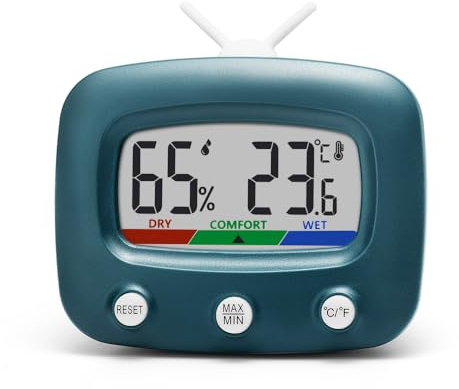INRIGOROUS Retro Mini TV Style Indoor Thermometer and Hygrometer with Comfort Indicator, Digital Humidity and Temperature Monitor for Home, Office, Nursery, Max/Min Memory, °C/°F Switch (Green)