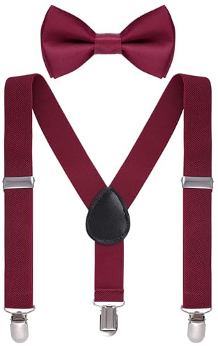 Vyqrx Kids Suspenders Bow Tie Sets, Kids Suspenders with Strong Metal Clips for Kid Wedding Party Burgundy