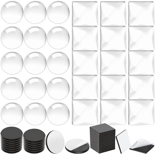 UYUYong 60 Stück Fotomagnete Selbst Gestalten Glas Magnete Selbstklebend Kühlschrankmagnet Foto Transparent Rund Quadrat Glasnuggets Klar Quadrat Runde Scheibe Magnete für DIY Kühlschrank Wand