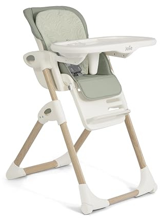 Joie Mimzy Recline Hochstuhl – Höhenverstellbarer Babyhochstuhl mit Liegefunktion, verstellbarer Rückenlehne, abnehmbarem Tablett & klappbarem Design (MIST WOOD)