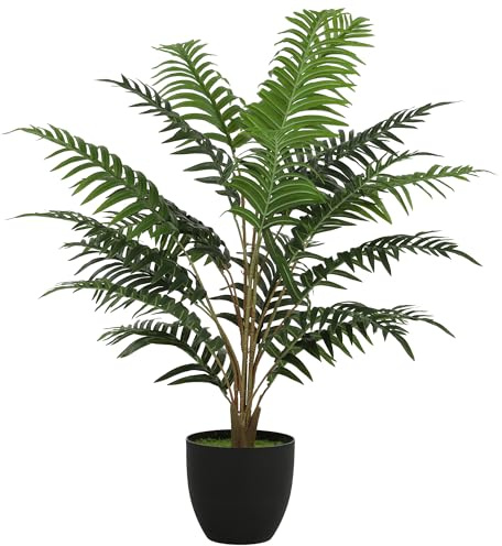 HOMCOM Pianta Artificiale di Felce con 20 Foglie in PEVA, Pianta Finta con Rami Piegabili, Vaso Nero in PP Riempito in Cemento, Decorazione per Soggiorno, Ingresso, Patio, 120x90x90 cm, Verde