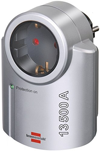 Brennenstuhl PrimeraLine, adattatore per presa con protezione da sovratensione (adattatore come protezione flash per dispositivi elettrici), colore: argentonero (1 pezzo, 1 adattatore di protezione