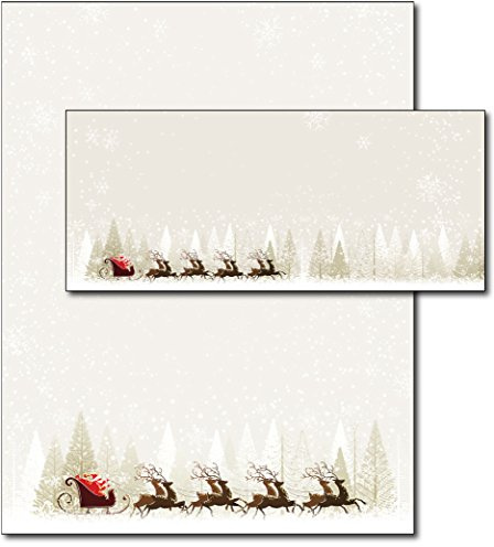 40 Sets - Santa & Reindeer Holiday Paper & Envelopes - 8.5 x 11 Holiday Letterhead Set for Inkjet or Laser Printers – Christmas Writing Paper with Matching Envelopes