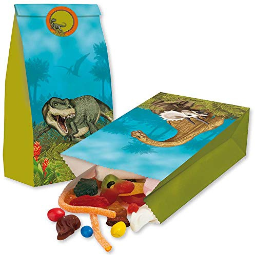 8 Papier-Partytüten * DINOSAURIER & T-REX * plus 8 Klebesticker für Mitgebsel zum Kindergeburtstag und Mottoparty | Kinder Party