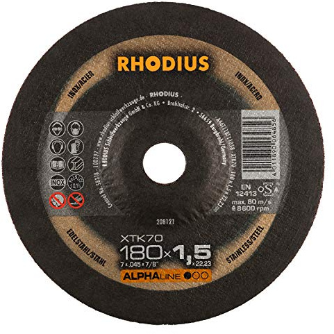 RHODIUS XTK70 | 25 pièces Ø 180 mm x 1,5 mm | Disque à tronçonner métal | Extra fin | pour meuleuse d'angle, acier inoxydable, acier, fer, carbure de tungstène