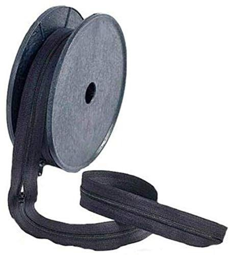 Cremalleras continuas negras y beige para tapicería para coser cremalleras resistentes en rollo número 3 con deslizadores (1-5-10) metro (negro, 10 metros con 20 deslizadores)