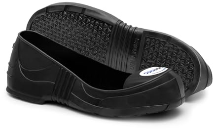 Oshatoes Steel Toe Shoe Covers – Slip-Resistant Lightweight PVC Safety Overshoes with All Black Toe Cap, Blue, XLarge Men's Shoe Size 12 / Women's Shoe Size 14
