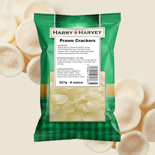 Harry Harvey Prawn Crackers Uncooked 227g | Chinese Prawn Crackers for Takeaway Style at Home | Uncooked Prawn Crackers Discs, Fry Until Fluffy & Crispy | Authentic Prawn Crisps & Prawn Chips Snack