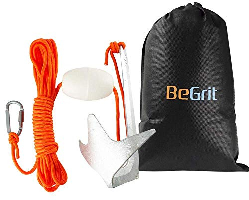 BeGrit Ancla Kayak 1,5kg Kit de Ancla Barco Plegable Pequeña con Cuerda | Anclaje para Moto de Agua Jet Ski Capa Barca Anclaje Agua de Acero Zincado con Cuerda Flotante de 10m y Bolsa de Transporte