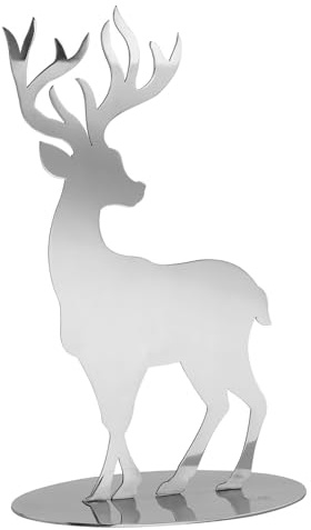 Fink Hirsch Figur 20 cm aus silberfarbenem Edelstahl - Deko für stilvolle Wohnaccessoires & Tischkultur - Silhouetten-Figur auf Standplatte für Sideboard, Fensterbank & saisonale Arrangements