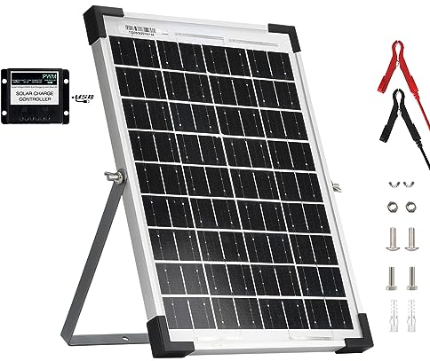 HISUNAGE 10 Watt 12V Off Grid Solar Panel Kit mit 10A Solarladeregler und Verstellbarer Halterung für Auto RV Marine Boot 12V Batterie