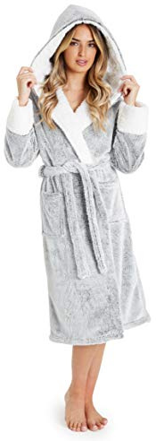 CityComfort Dressing Gown Women, Fluffy Bath Robes for Women, Gifts for Her (XL, Two Tone Light Grey)